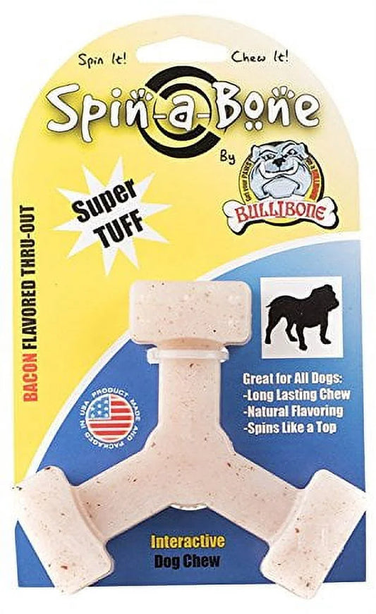 Spin-A-Bone Dog Chew Toy for Dental Health with Bacon Flavor